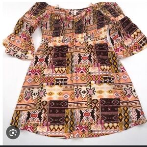 SZ XL CATO OFF THE SHOULDER BOHEMIAN MINI DRESS
